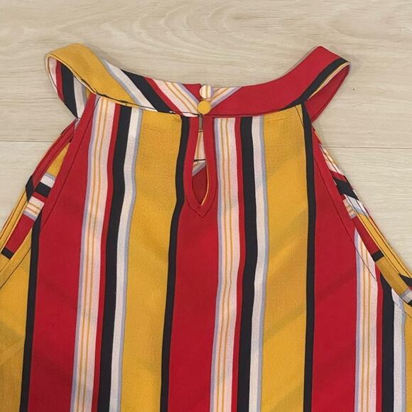 E&M Sleeveless Tie Front Halter Neck Blouse Red Yellow White - Small LIKE NEW - Picture 8 of 10